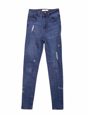 Hers Paint Splatter Distressed Skinny Jeans Size 3 Stretch Blue Denim